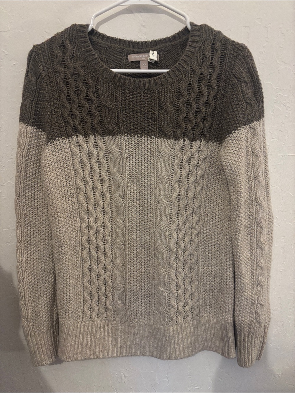Cable Knit Colorblock Crewneck Sweater
